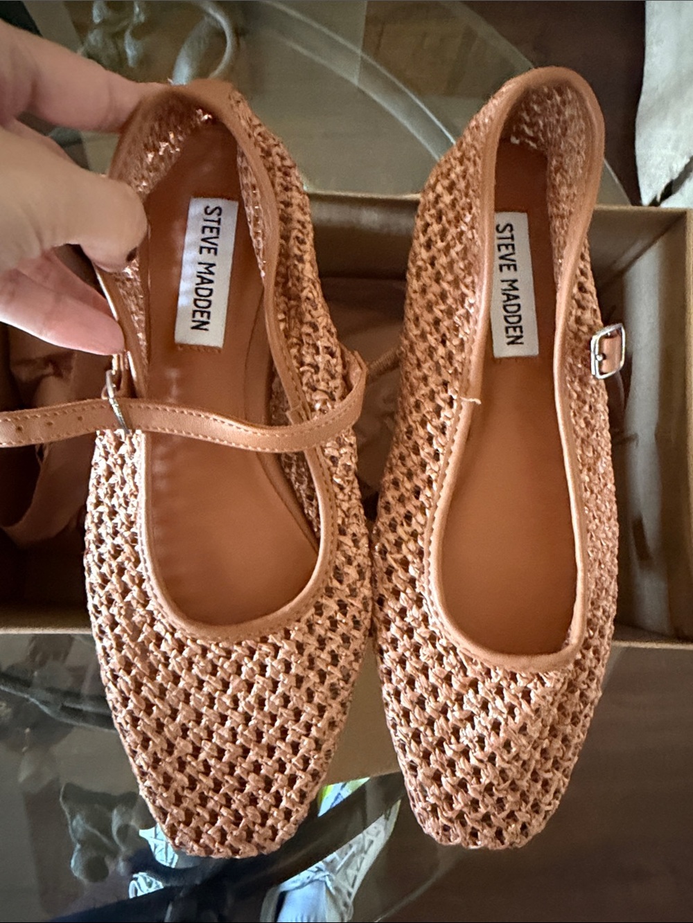 Steve Madden Tan Woven Mary Jane Flats